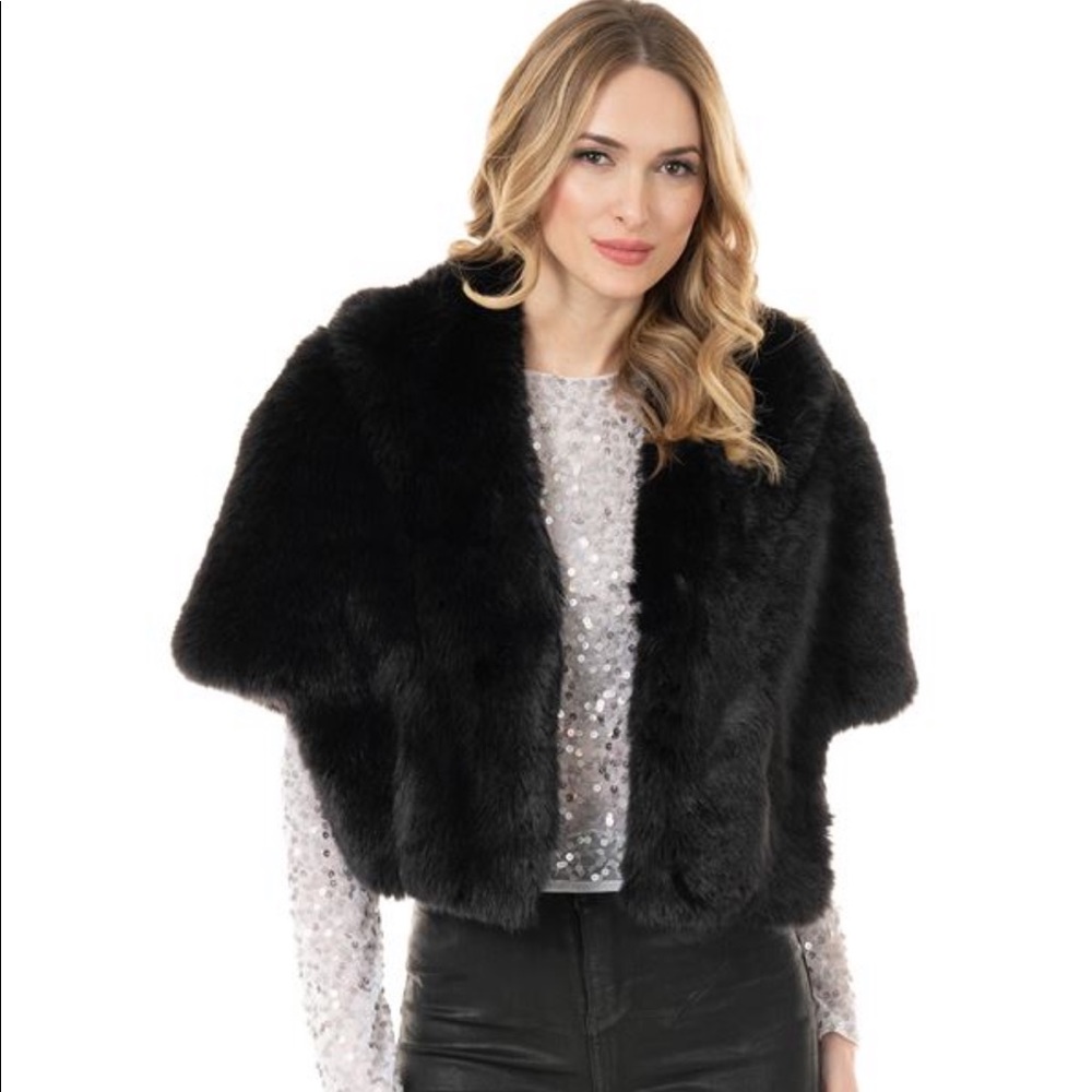 Black Mink Faux Fur Capelet Jacket